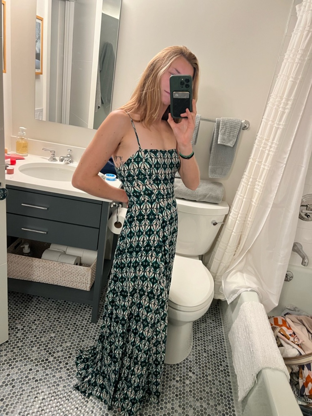 Free people Spaghetti Strap Maxi Dress in Teal, Forest Green